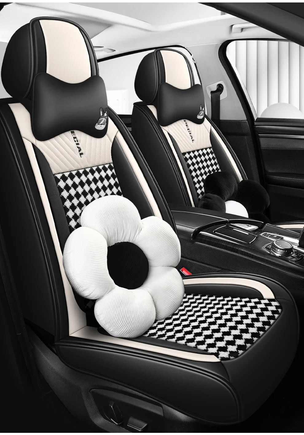 Light Luxury Nordic Style Classic Black White Checkered Plaid Car Seat Covers Full… — image 2