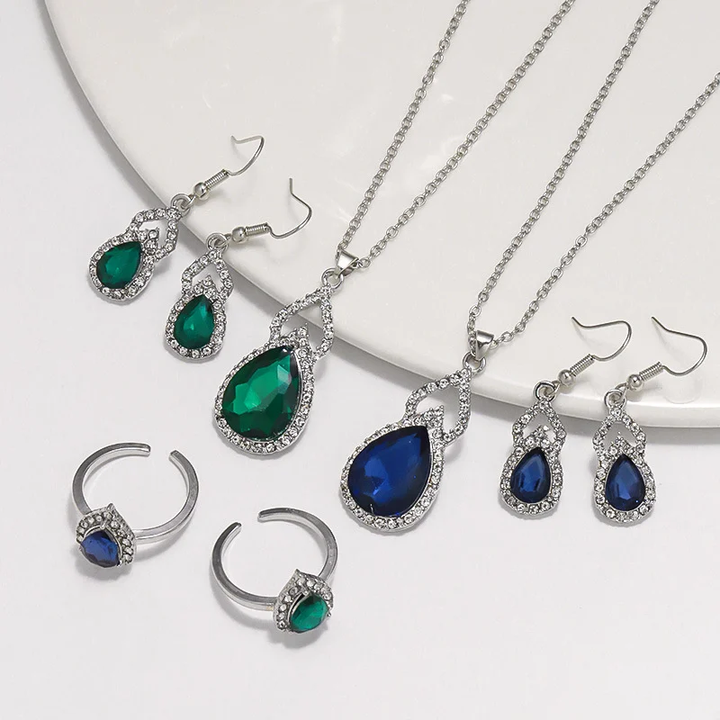 Light Luxury Zircon Necklace Earrings Open Ring Jewelry Suit — image 3