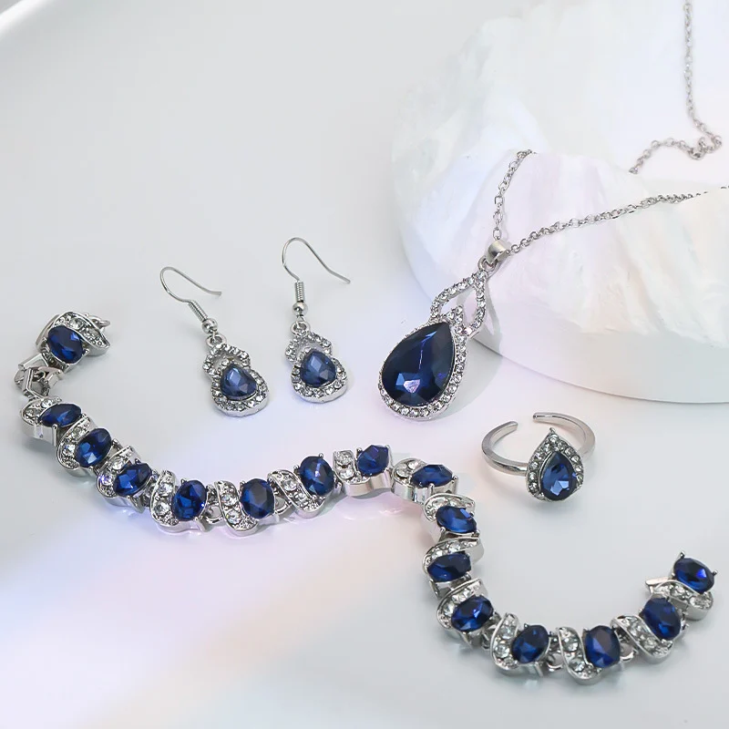 Light Luxury Zircon Necklace Earrings Open Ring Jewelry Suit — image 5