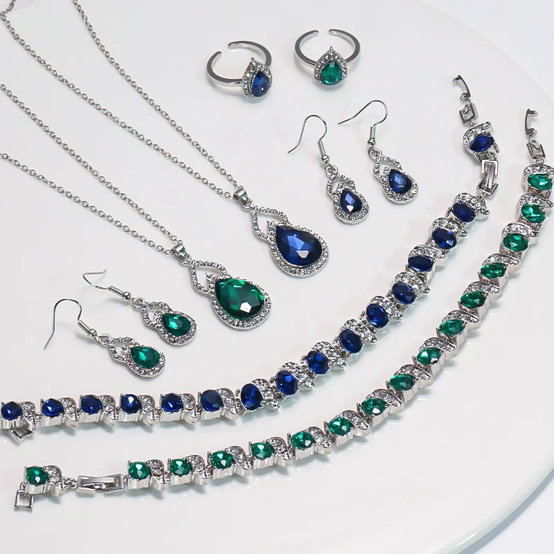 Light Luxury Zircon Necklace Earrings Open Ring Jewelry Suit — image 6