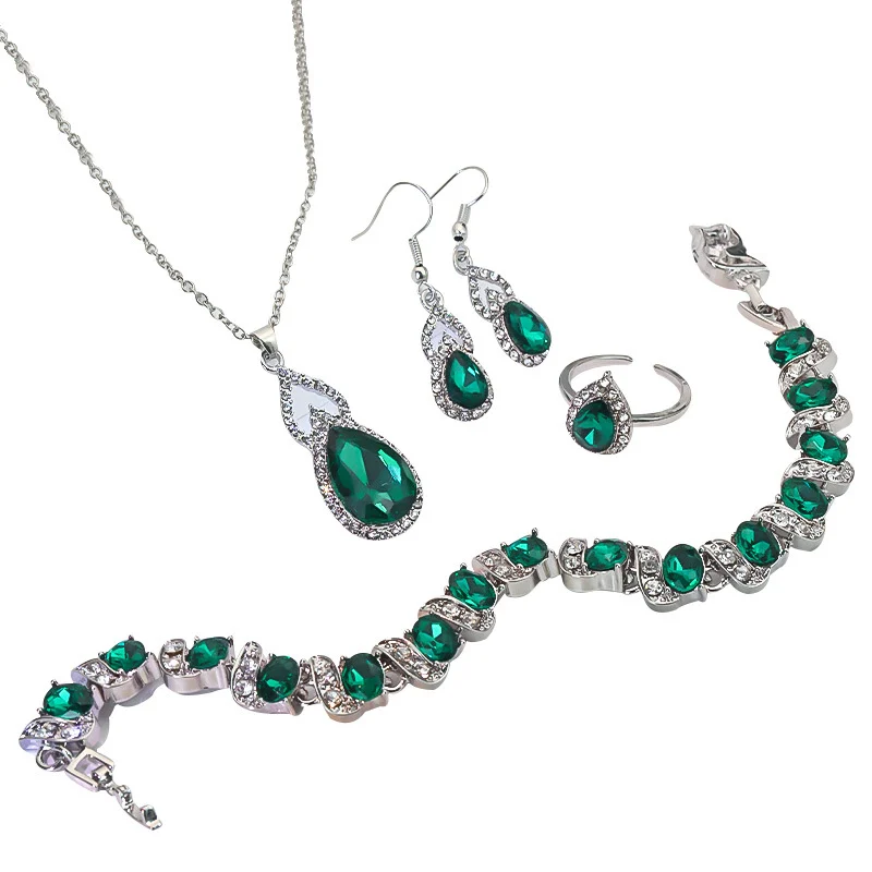 Light Luxury Zircon Necklace Earrings Open Ring Jewelry Suit — image 4