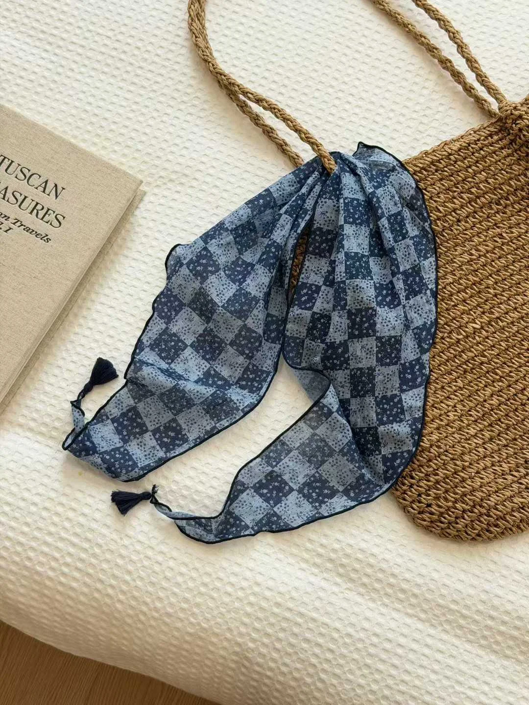 Lightweight Floral Plaid Tassel Triangle Scarf — image 8