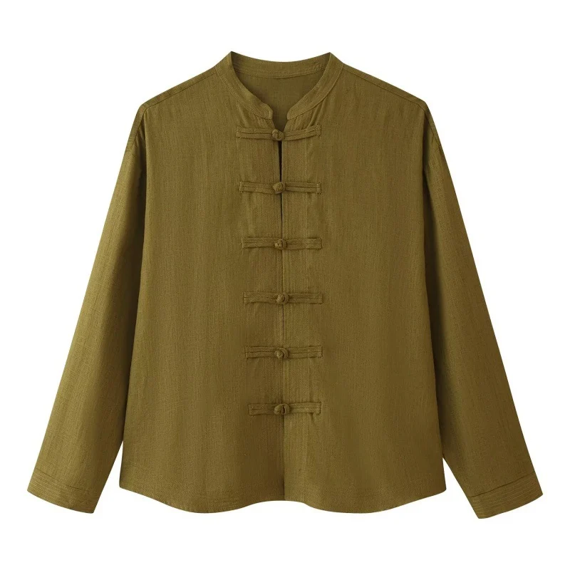 Linen Rope-knot Button-up Shirt And Elegant Straight-leg Trousers Set — image 1