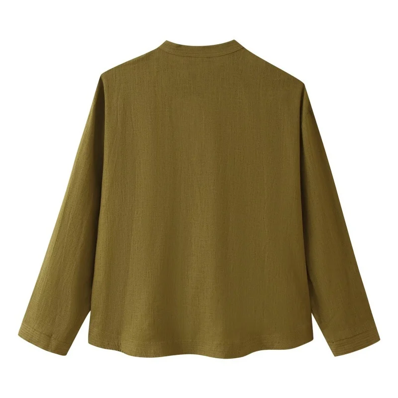 Linen Rope-knot Button-up Shirt And Elegant Straight-leg Trousers Set — image 2