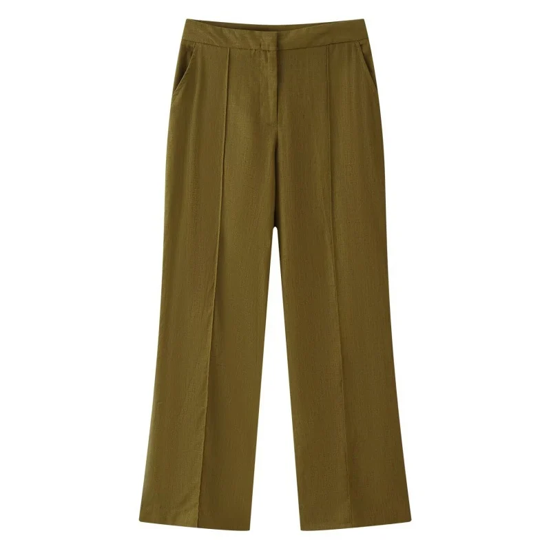 Linen Rope-knot Button-up Shirt And Elegant Straight-leg Trousers Set — image 4