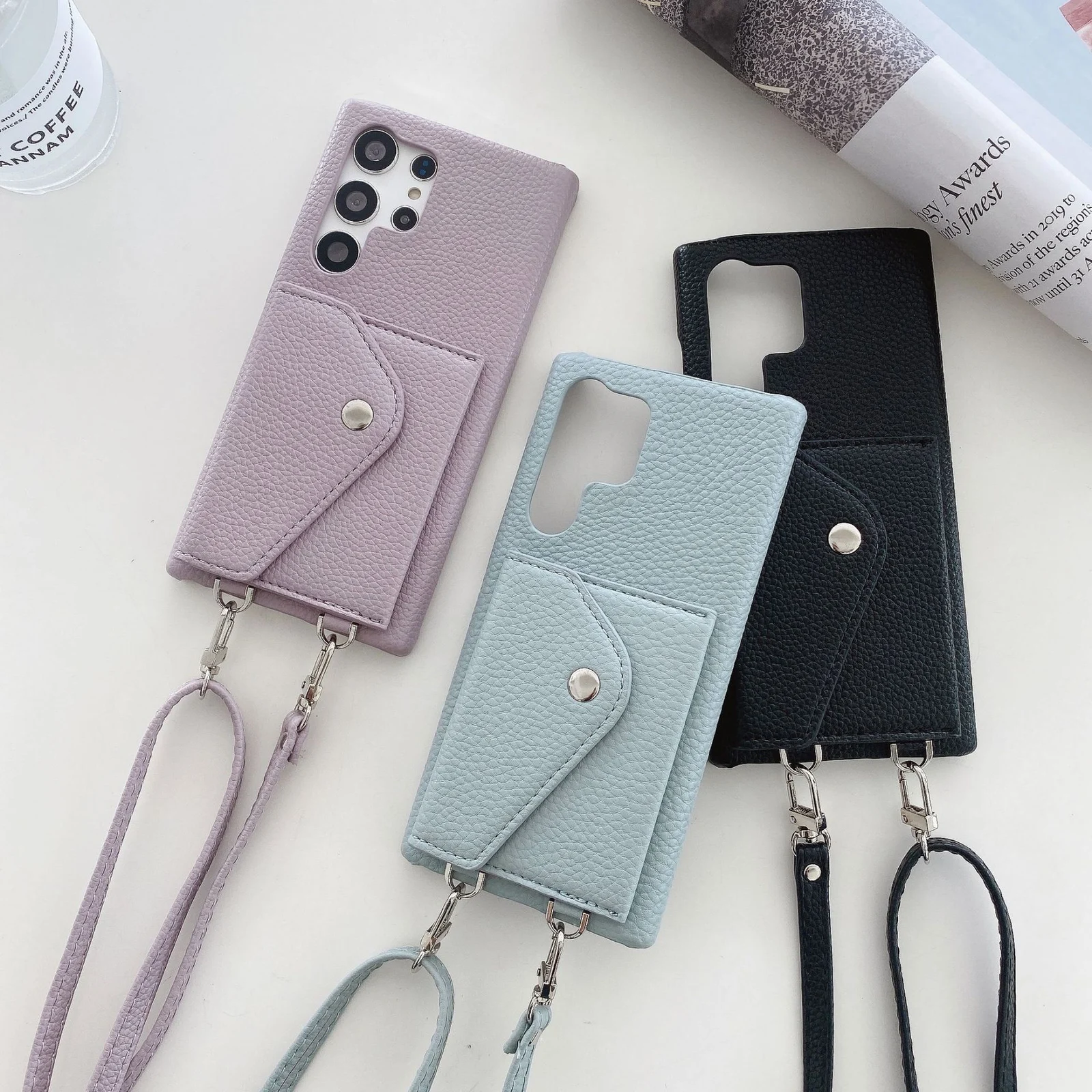 Litchi-textured Triangular Flip Card Holder With Lanyard For S24 Ultra — image 6