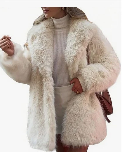 Long Faux Fur Coat With A Large Lapel — image 7