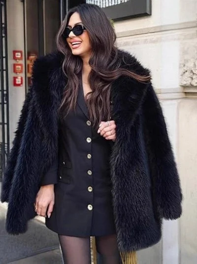 Long Faux Fur Coat With A Large Lapel — image 1