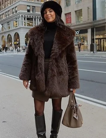 Long Faux Fur Coat With A Large Lapel — image 6