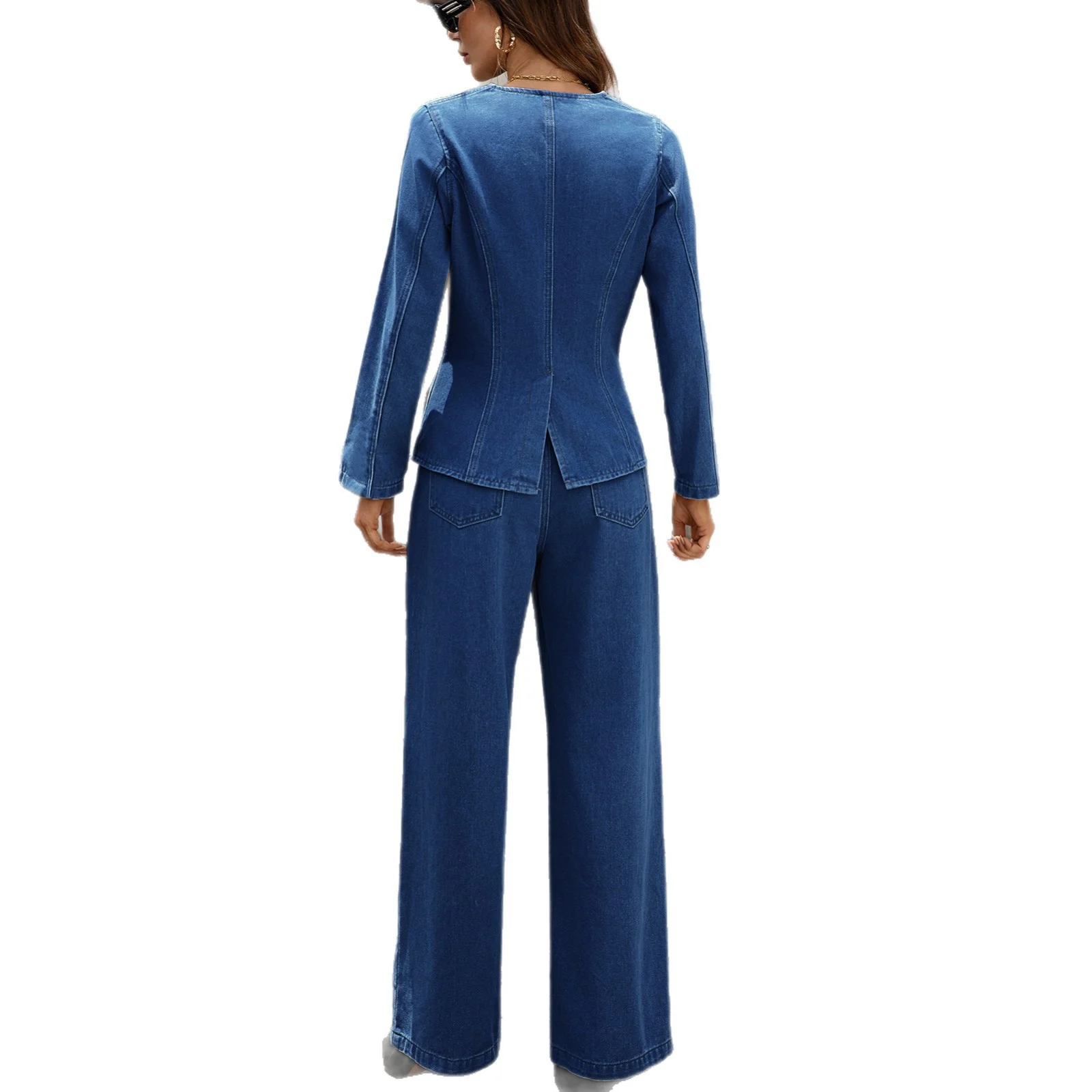 Long-sleeve Fashion Casual Denim Pants Set — image 3