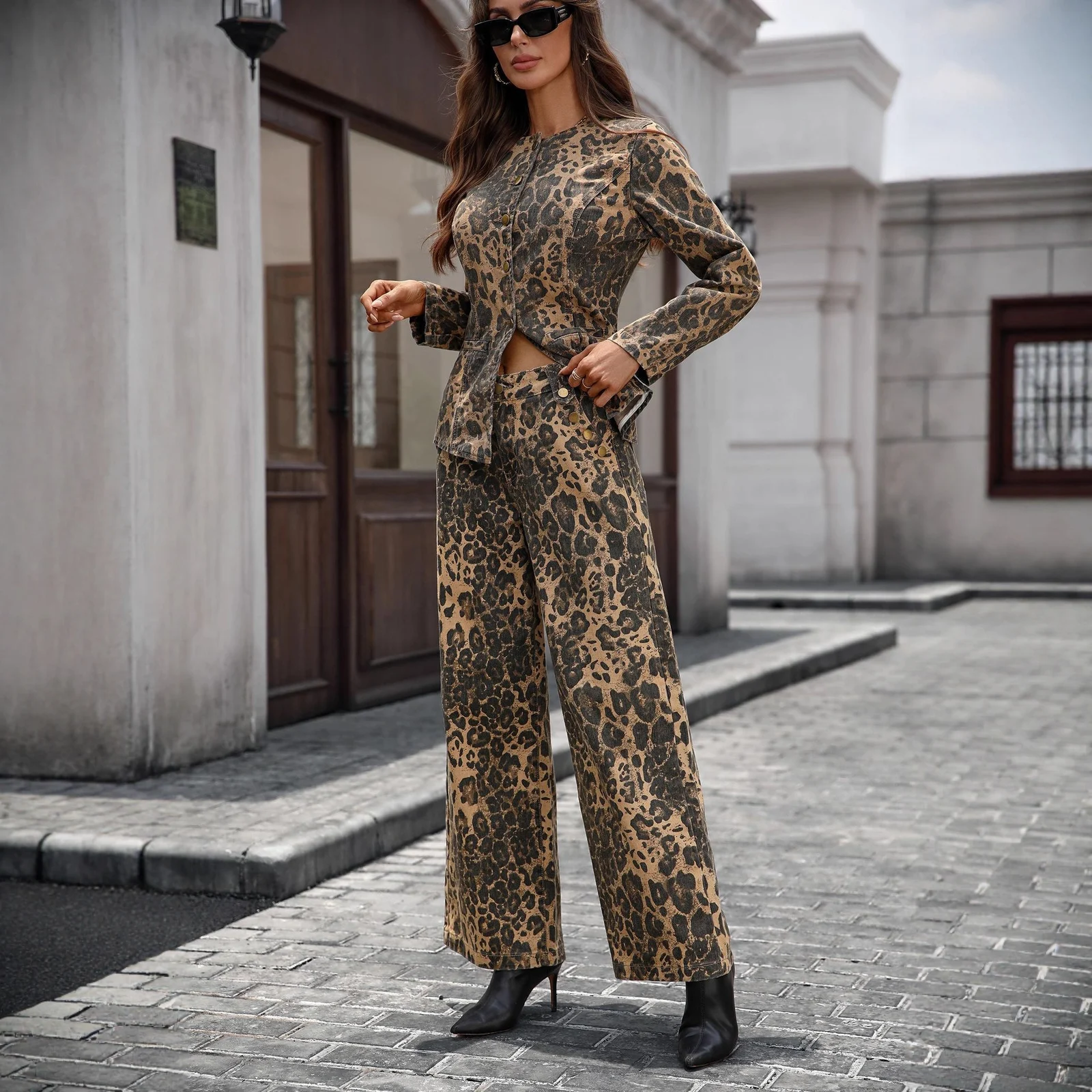 Long-sleeve Fashion Casual Denim Pants Set — image 4