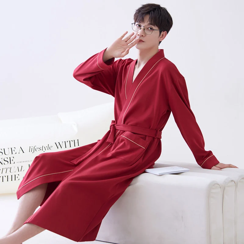 Long-sleeve Mens Home Wear Long And Thin Nightgown — image 6