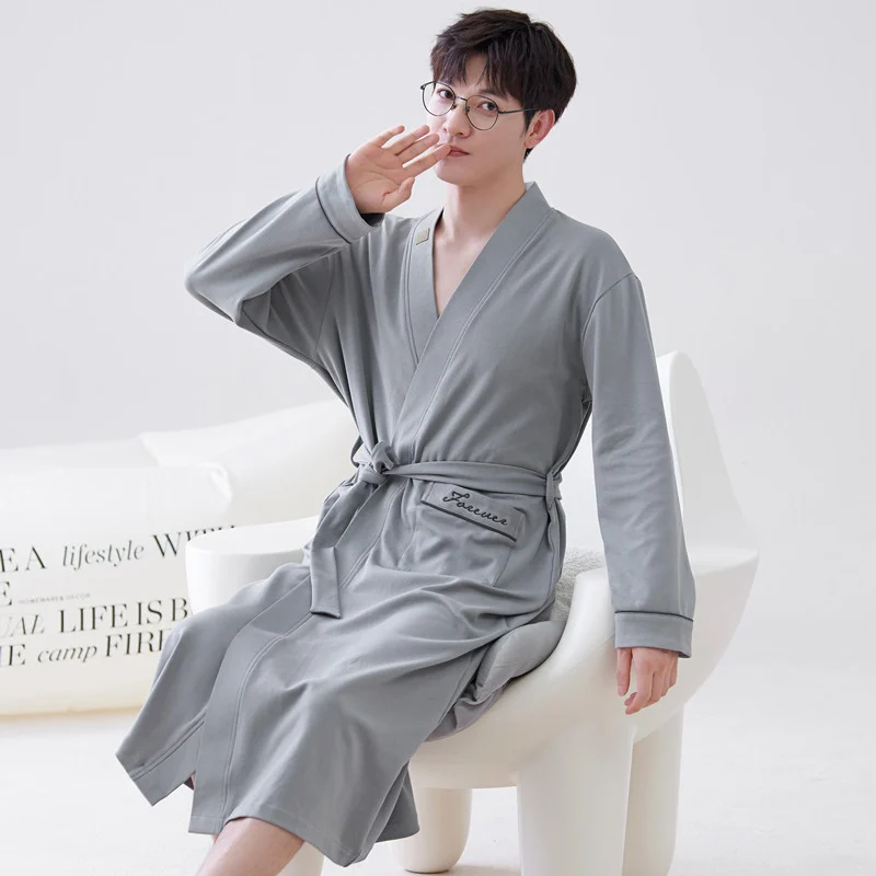 Long-sleeve Mens Home Wear Long And Thin Nightgown — image 5