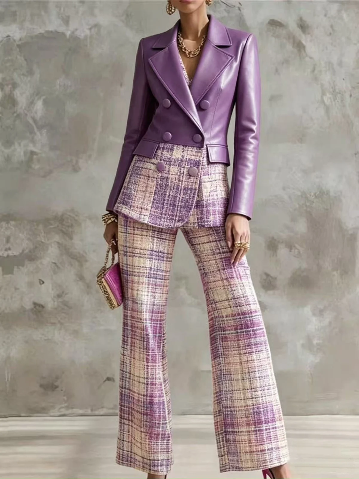 Long-sleeved Shirt And Leather Belt Wide-leg Pants Two-piece Set — image 4