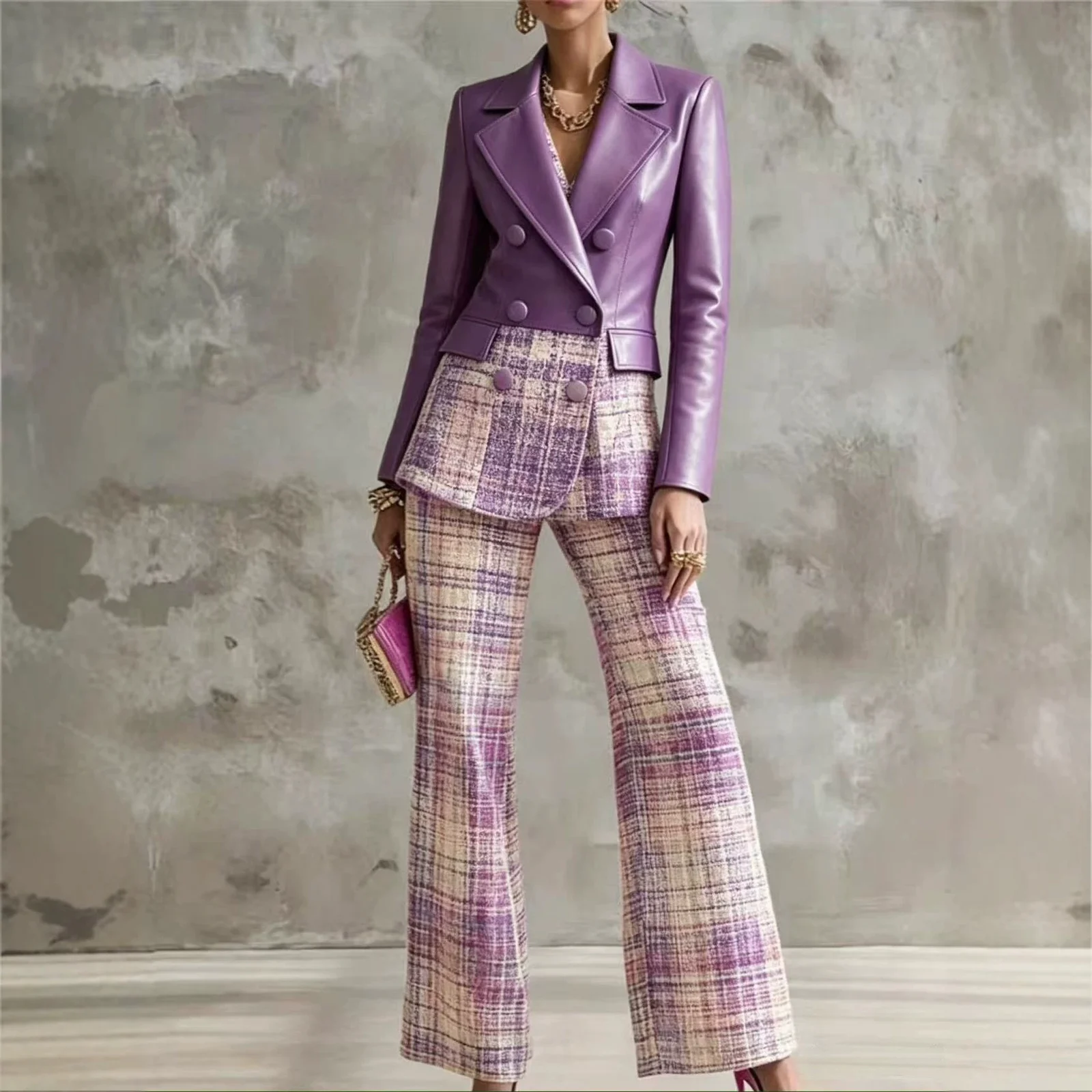Long-sleeved Shirt And Leather Belt Wide-leg Pants Two-piece Set — image 1