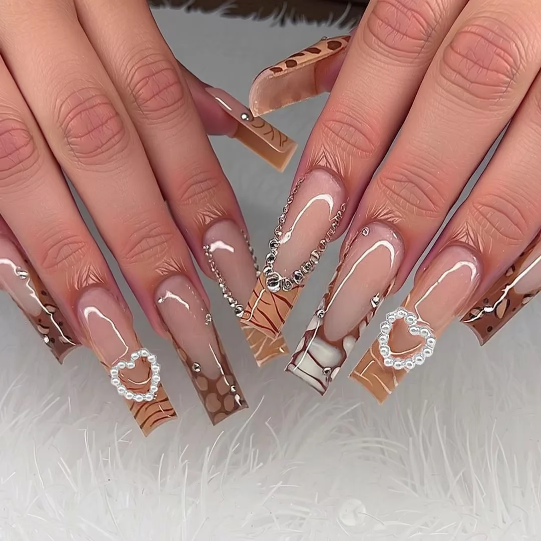 Long-tube Crocodile-pattern French False Nails — image 3
