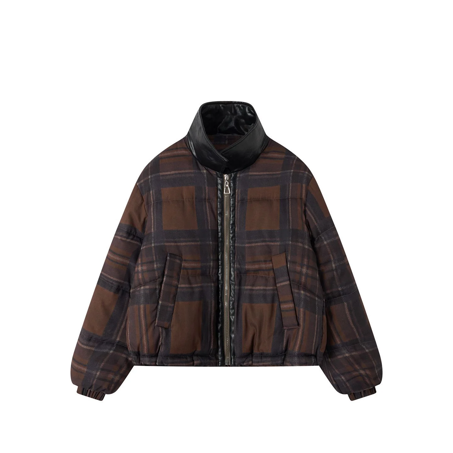 Loose-fit Stand-collar Plaid Padded Coat For Women — image 5