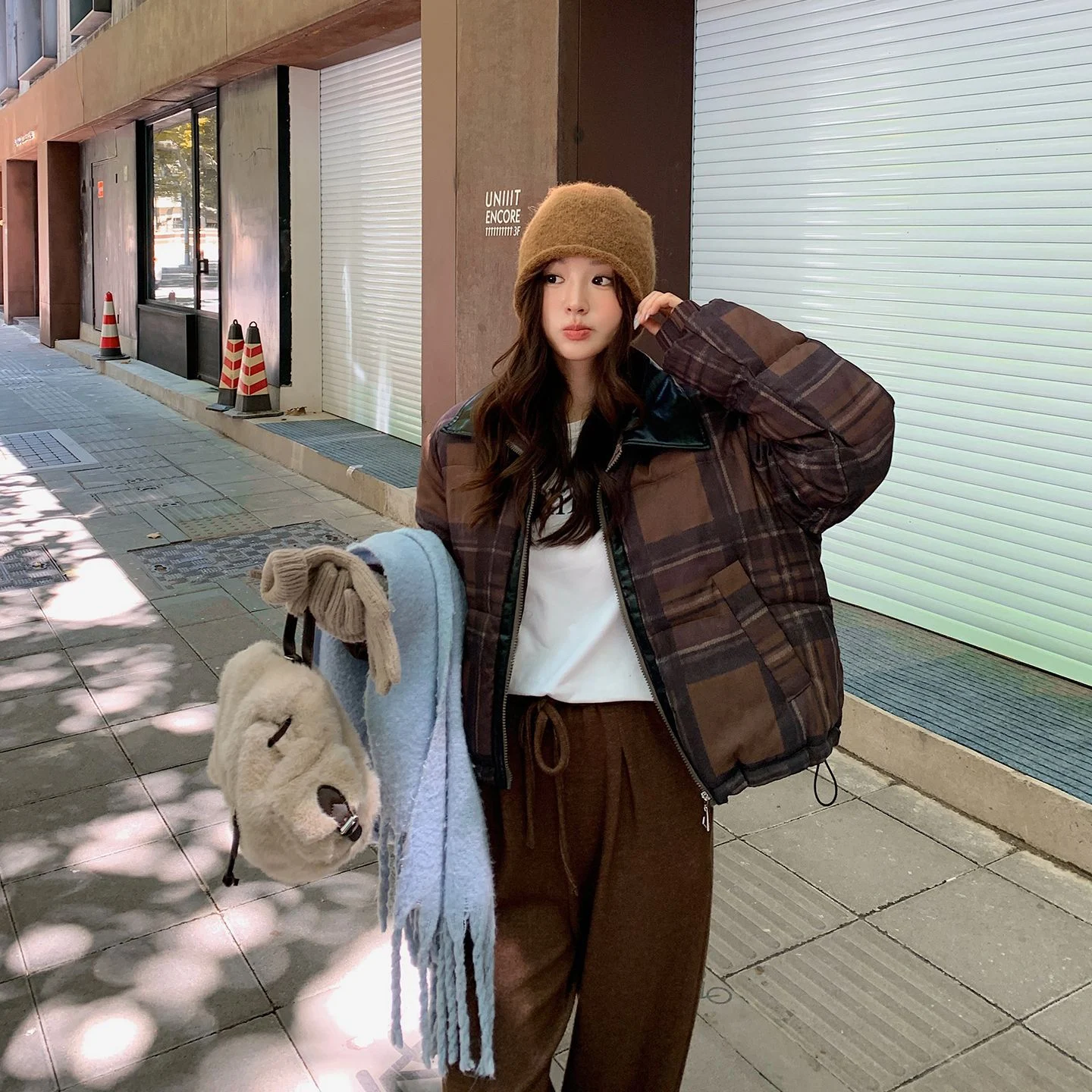 Loose-fit Stand-collar Plaid Padded Coat For Women — image 6