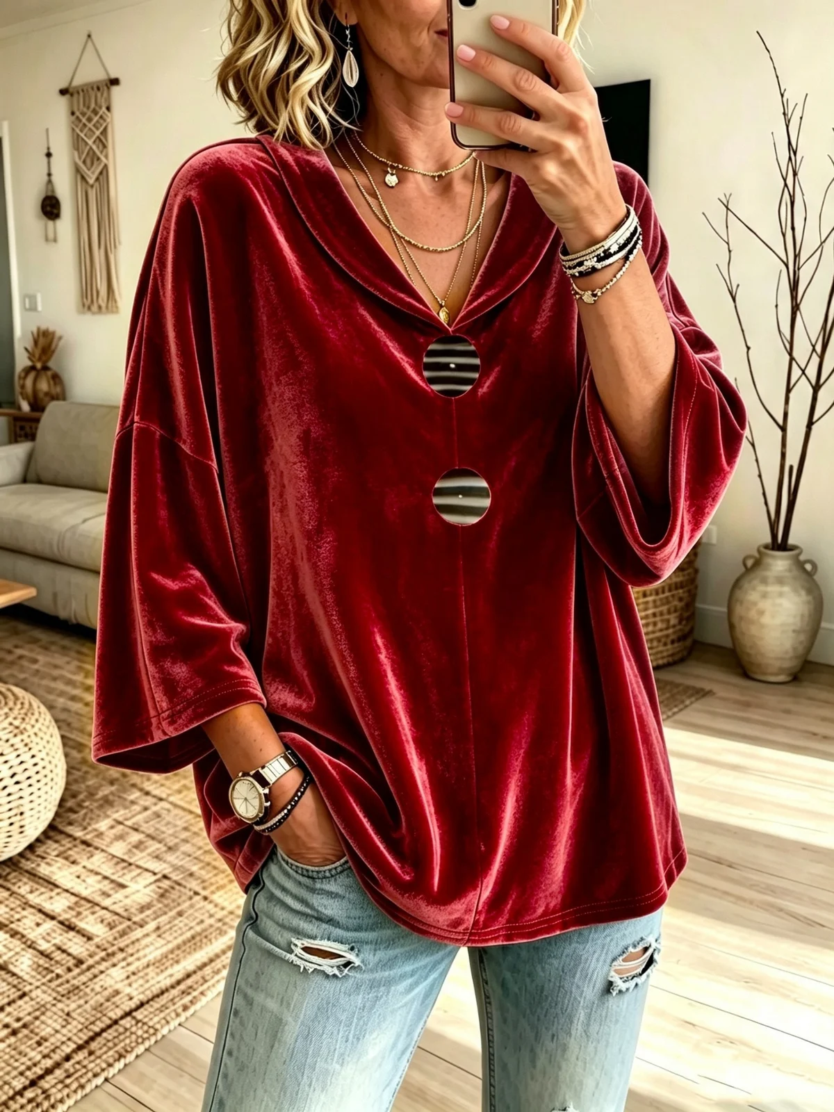 Loose-fitting Womens Casual Top With A Half-placket And Buttons — image 2