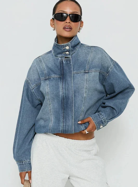 Loose Washed Denim Cross-borderretro Stand-collar Jacket — image 4