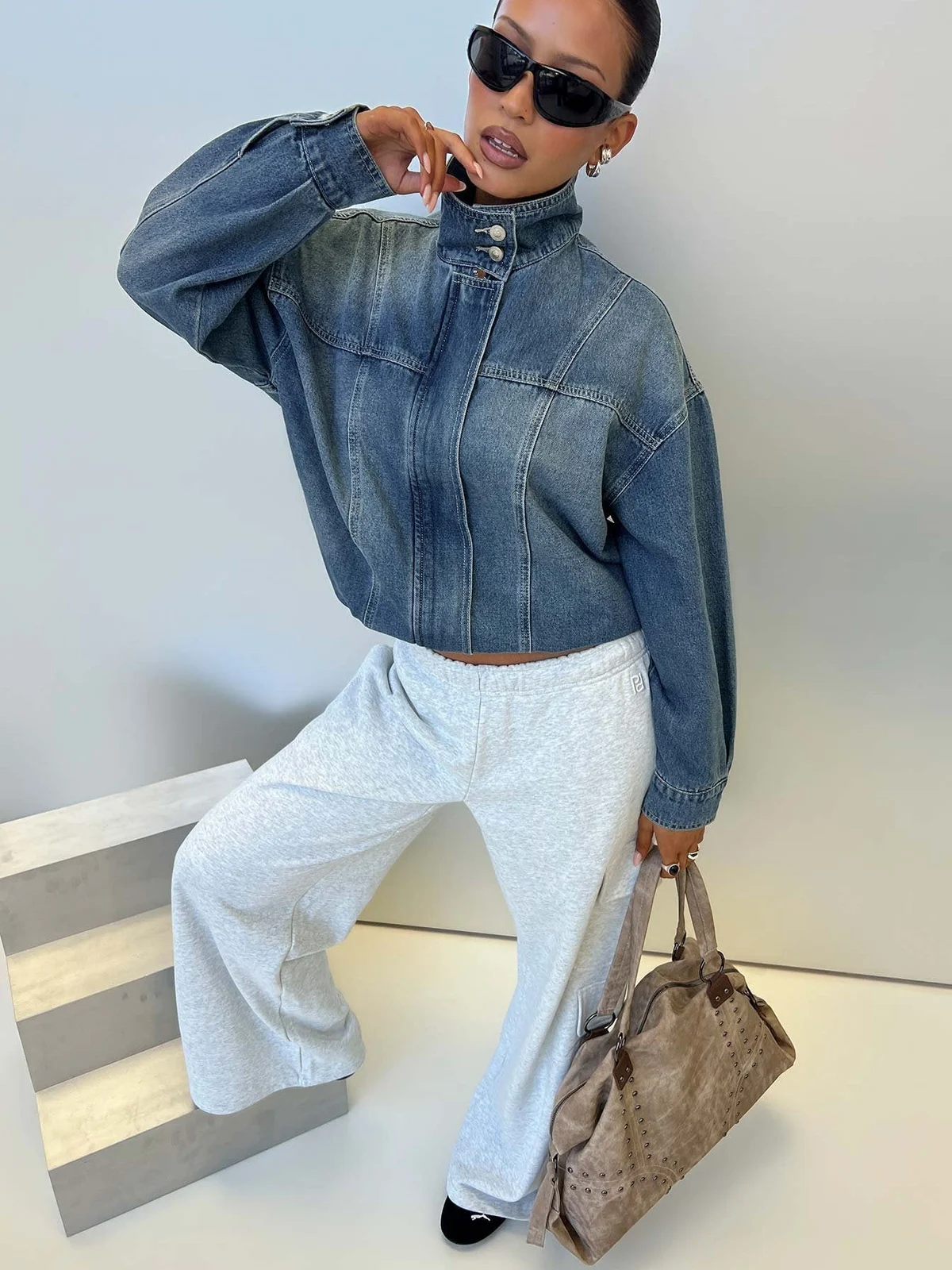 Loose Washed Denim Cross-borderretro Stand-collar Jacket — image 1