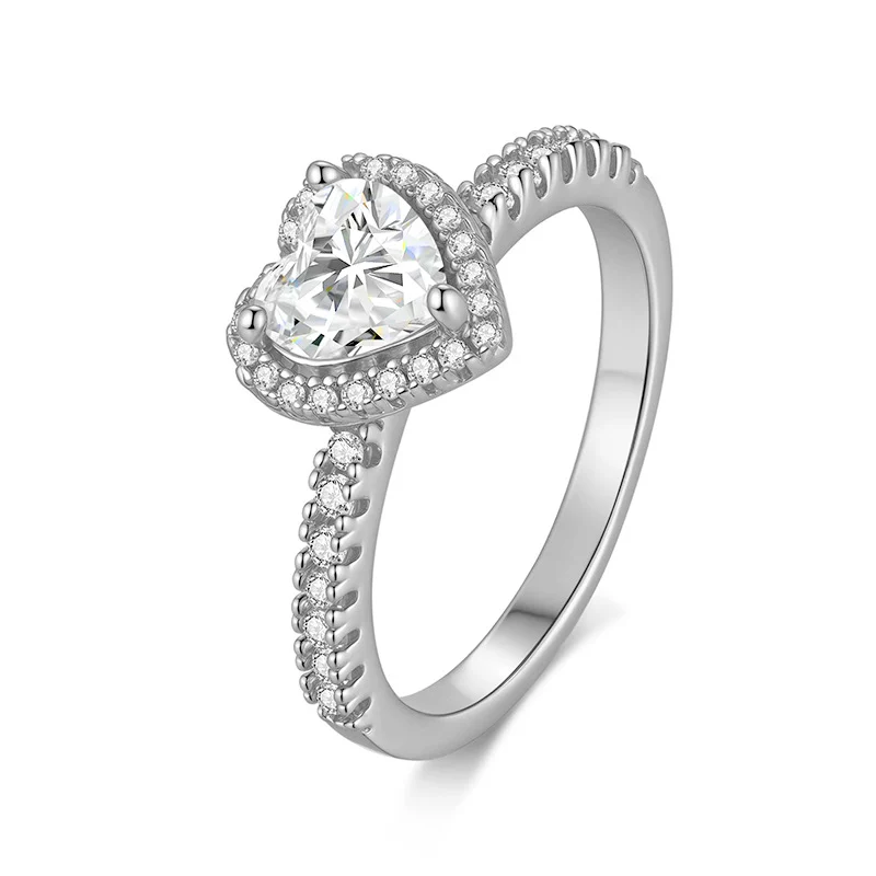 Love-heart Moissanite 925 Silver Platinum-plated Ring For Women — image 4