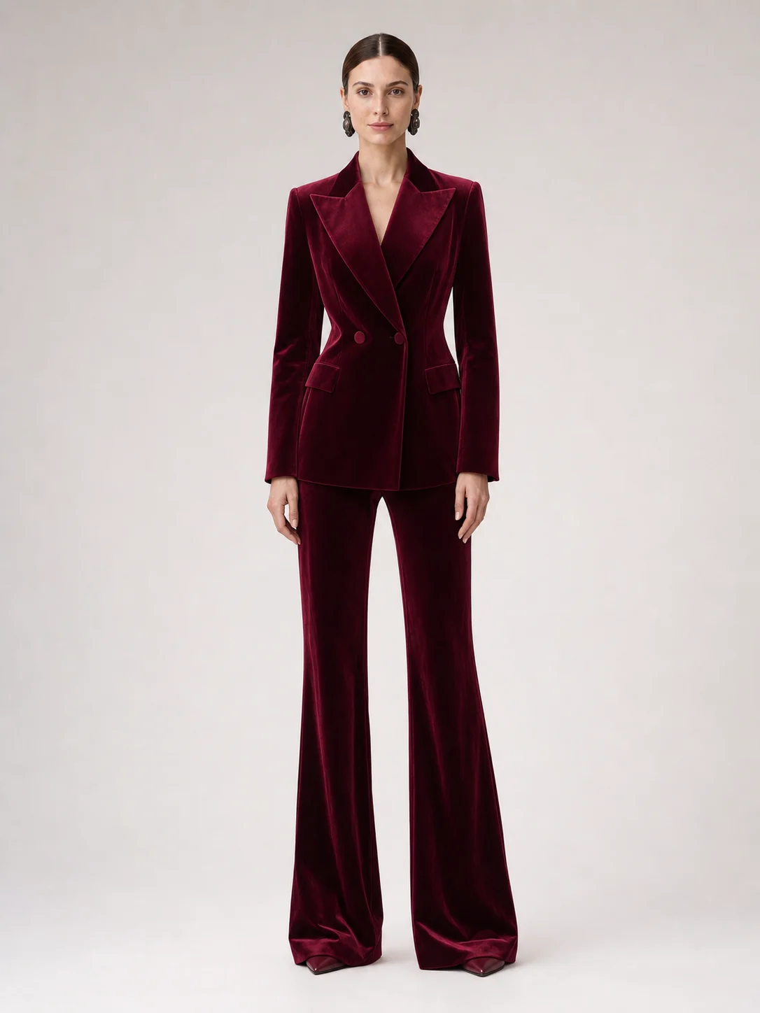 Lucia Wine-burgundy Velvet-look Suit Set — image 2