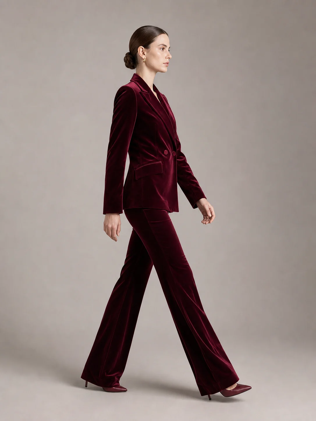 Lucia Wine-burgundy Velvet-look Suit Set — image 3