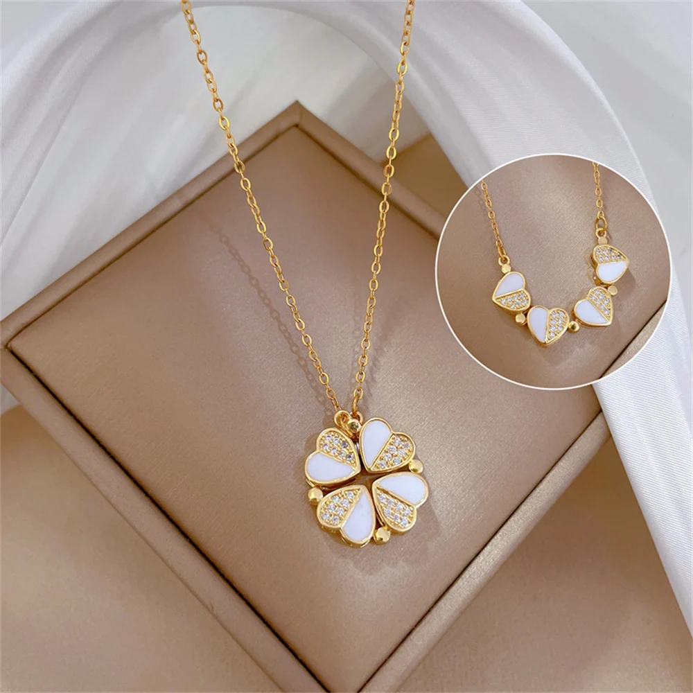 Luxury Four Leaf Clover Pendant Necklace Stainless Steel Crystal Heart Jewelry For… — image 3