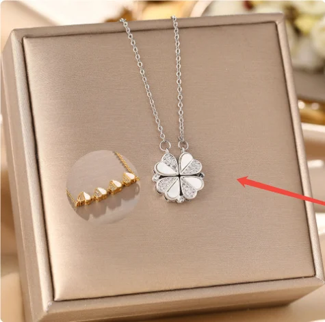 Luxury Four Leaf Clover Pendant Necklace Stainless Steel Crystal Heart Jewelry For… — image 2
