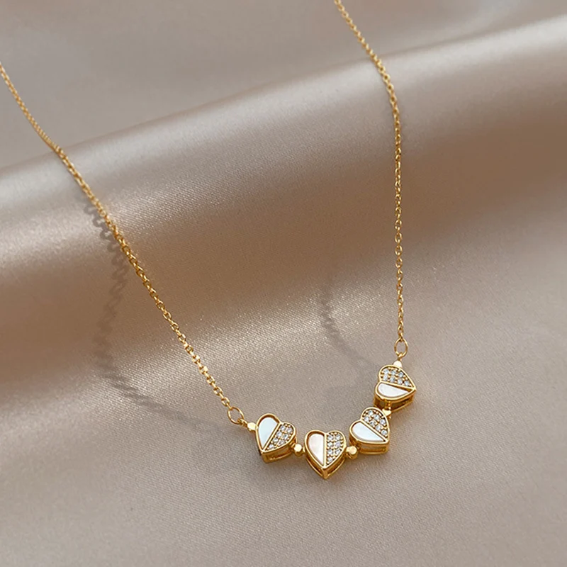 Luxury Four Leaf Clover Pendant Necklace Stainless Steel Crystal Heart Jewelry For… — image 1