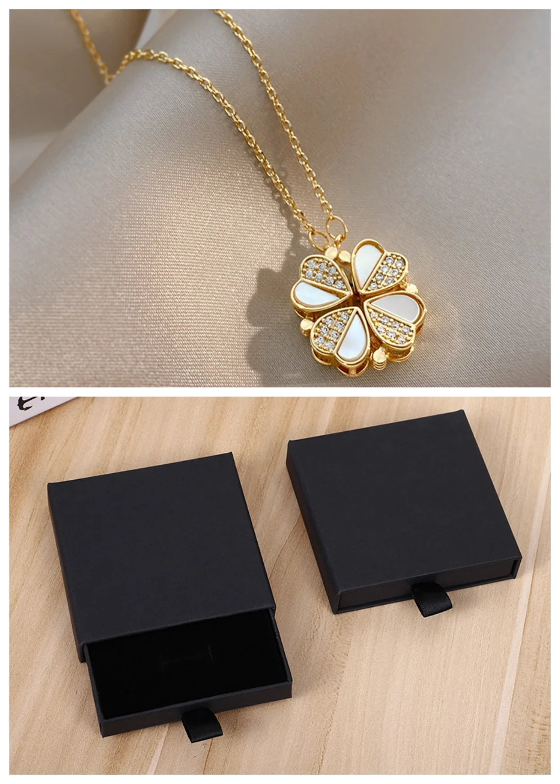 Luxury Four Leaf Clover Pendant Necklace Stainless Steel Crystal Heart Jewelry For… — image 10