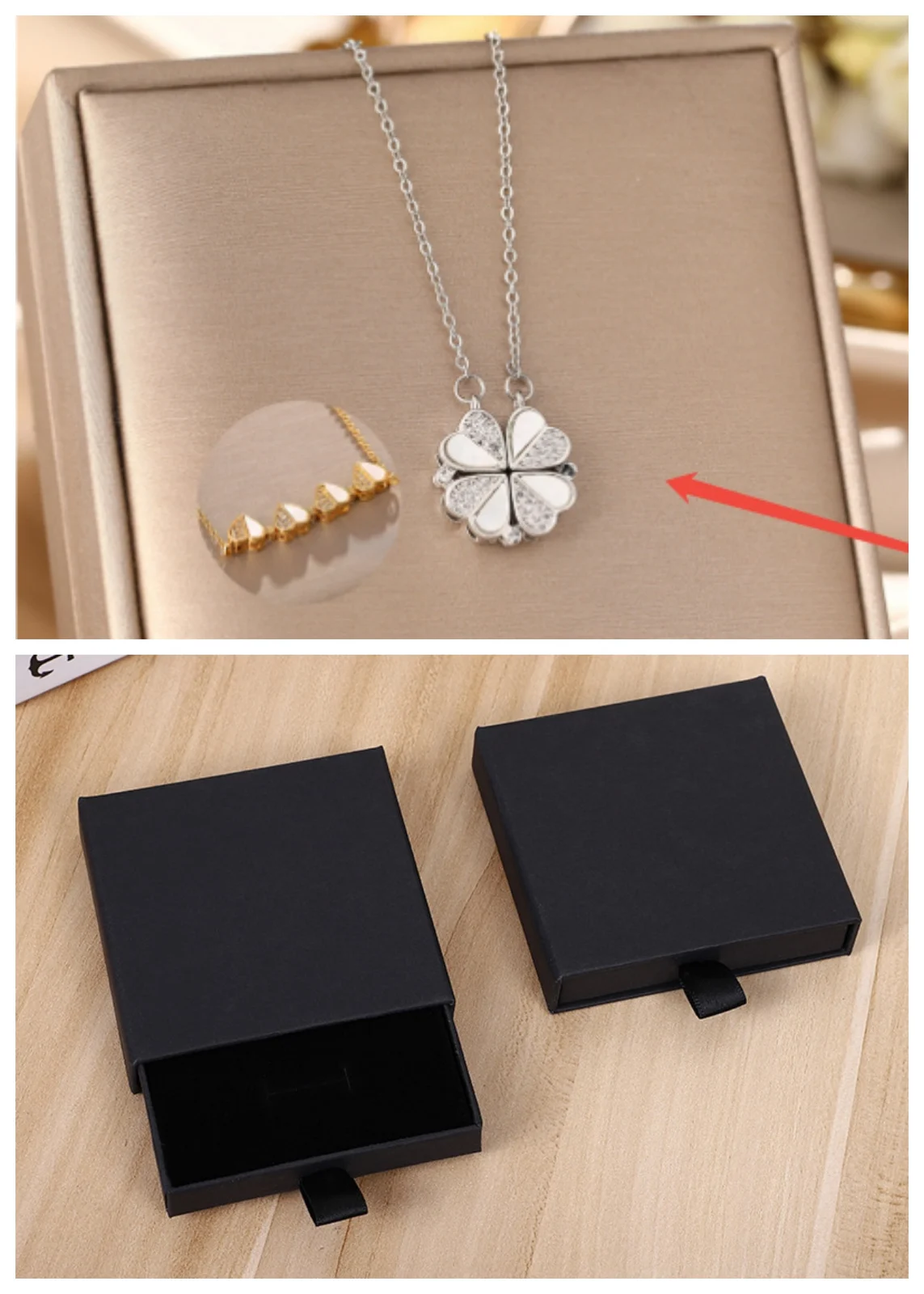 Luxury Four Leaf Clover Pendant Necklace Stainless Steel Crystal Heart Jewelry For… — image 9
