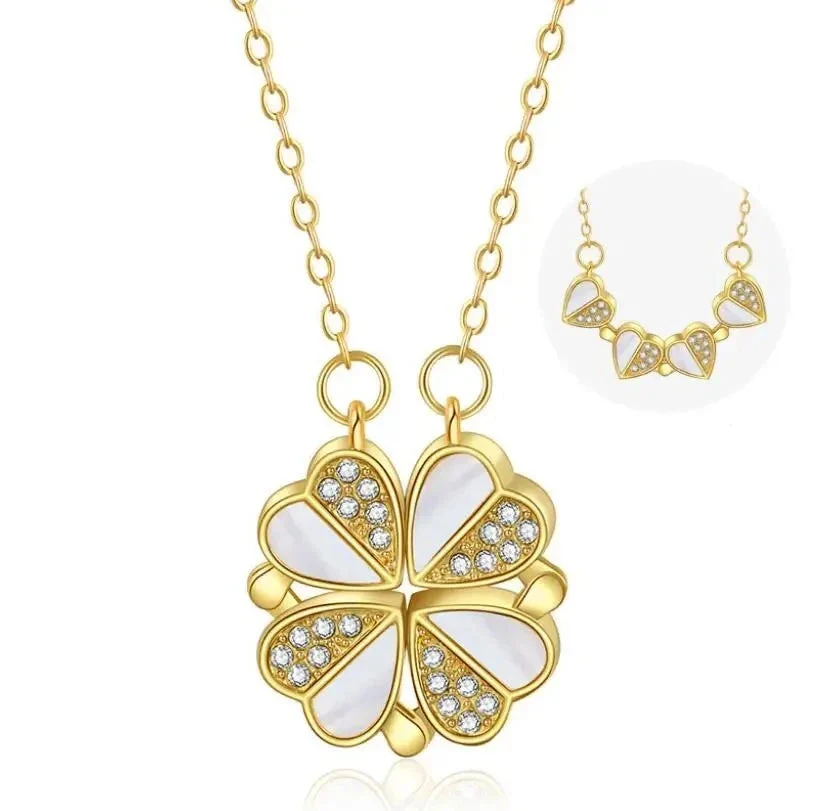 Luxury Four Leaf Clover Pendant Necklace Stainless Steel Crystal Heart Jewelry For… — image 8