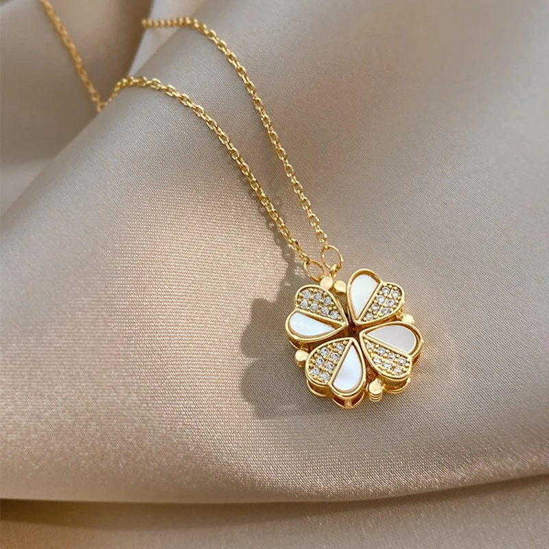 Luxury Four Leaf Clover Pendant Necklace Stainless Steel Crystal Heart Jewelry For… — image 7