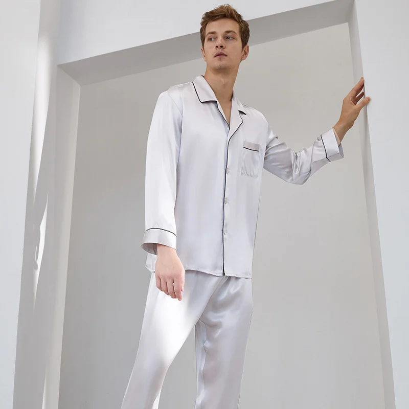 Luxury Silk Pajamas For Menlong-sleeved Top And Long Pants Set — image 8