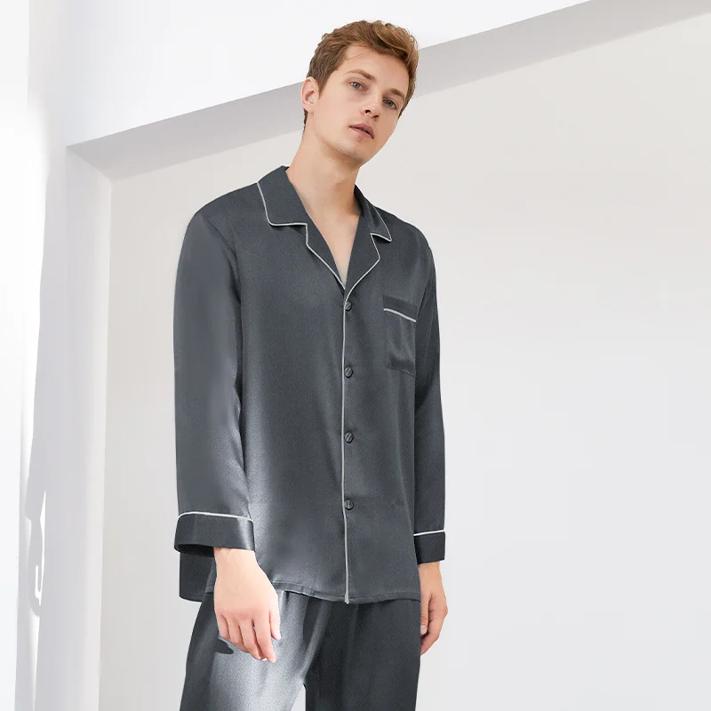 Luxury Silk Pajamas For Menlong-sleeved Top And Long Pants Set — image 4