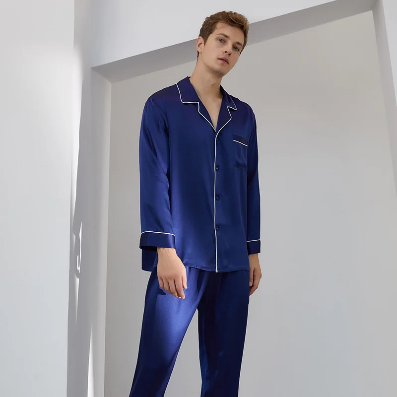 Luxury Silk Pajamas For Menlong-sleeved Top And Long Pants Set — image 6