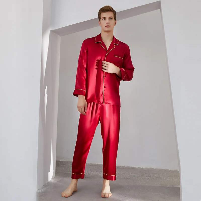 Luxury Silk Pajamas For Menlong-sleeved Top And Long Pants Set — image 5