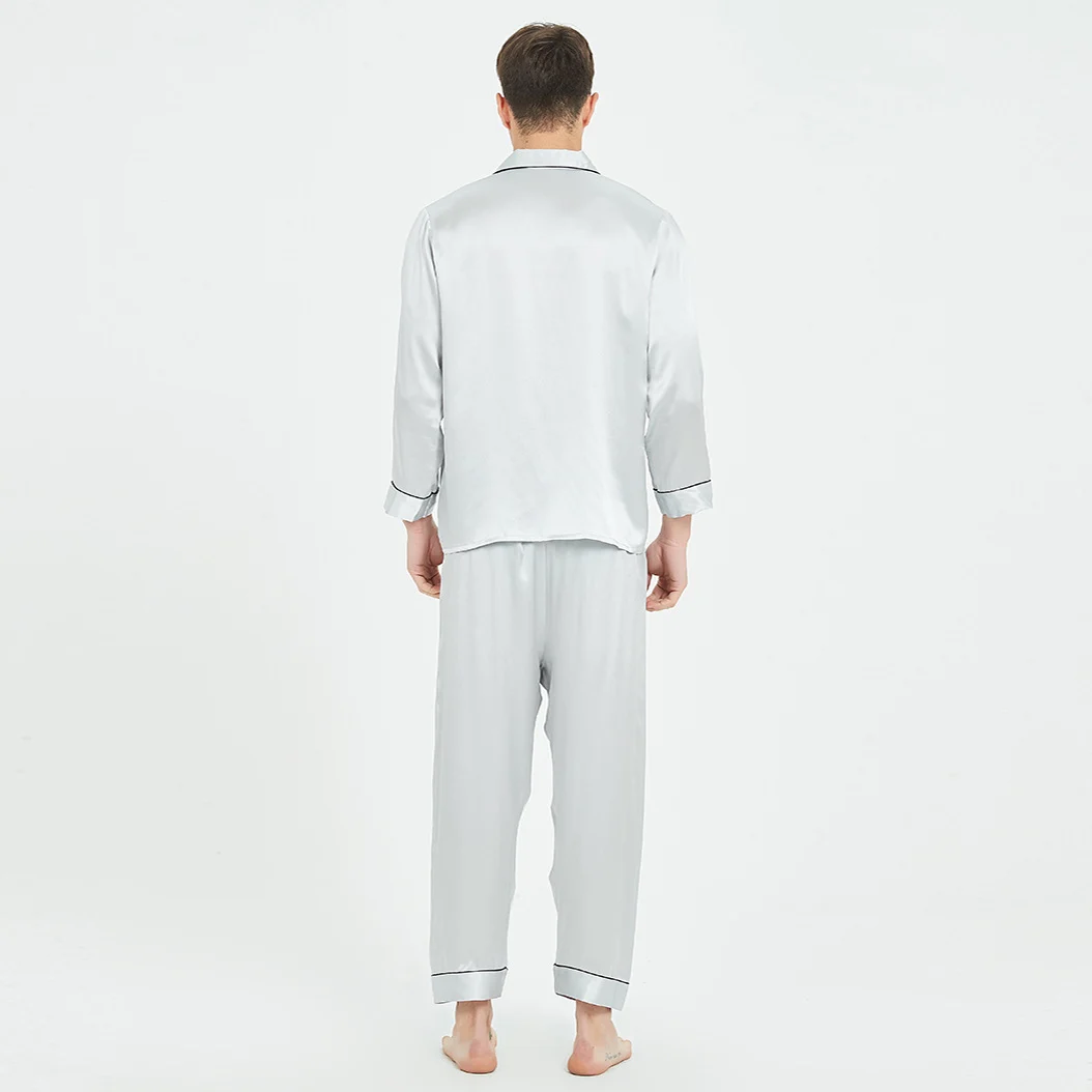 Luxury Silk Pajamas For Menlong-sleeved Top And Long Pants Set — image 3