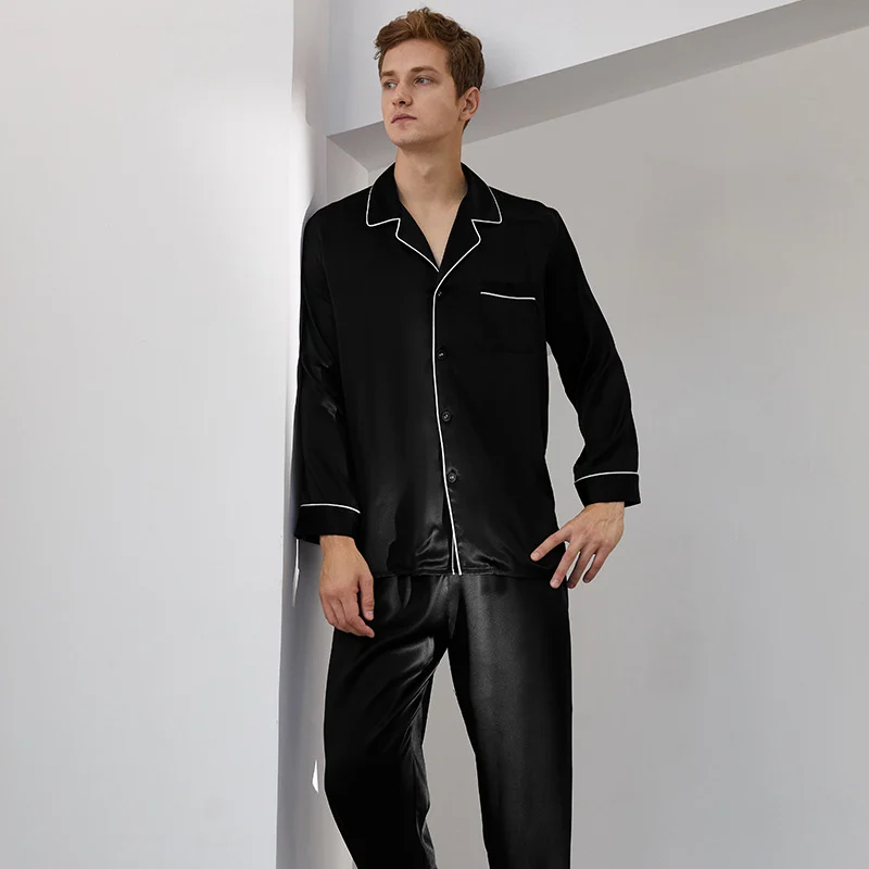 Luxury Silk Pajamas For Menlong-sleeved Top And Long Pants Set — image 7