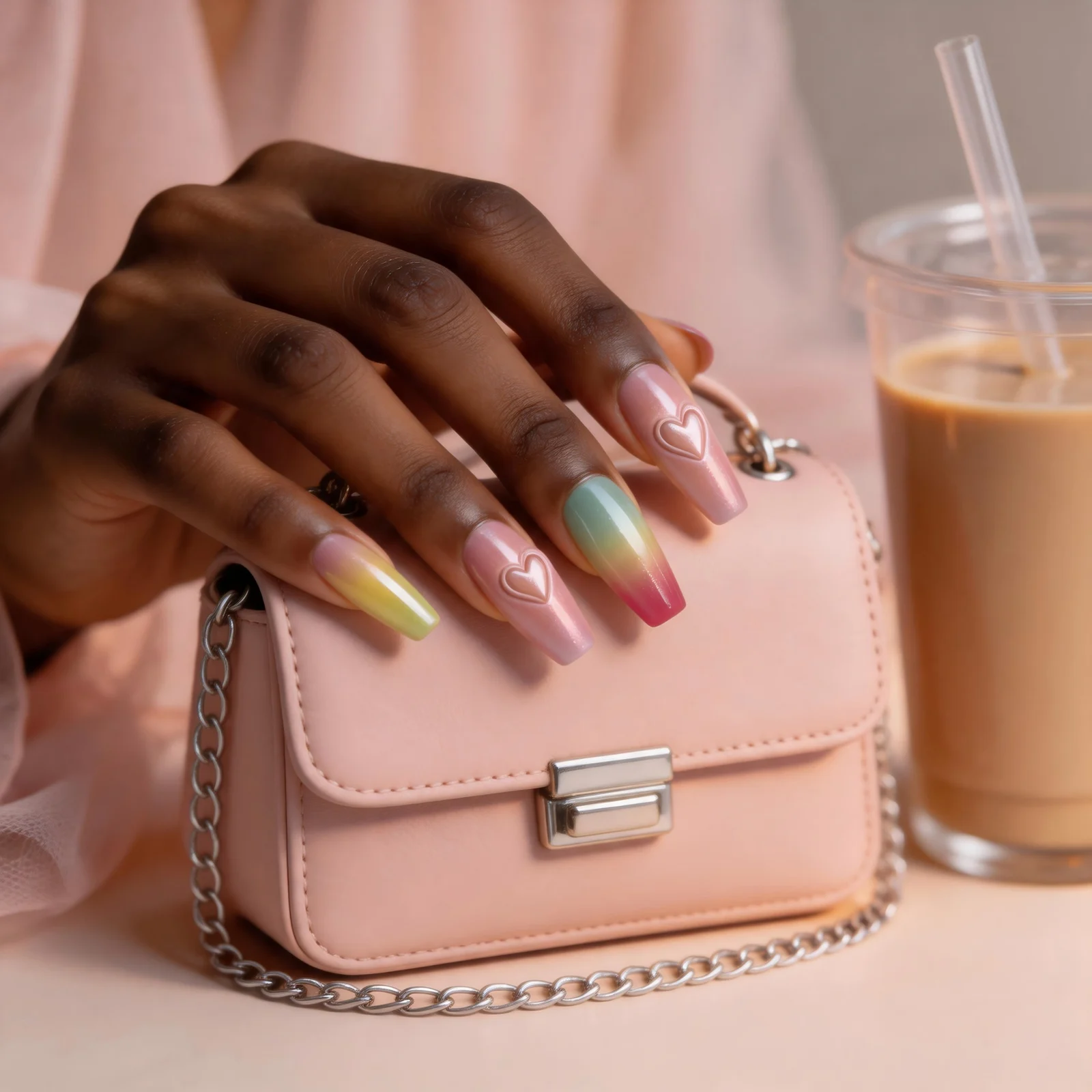Macaron Cat-eye Heart Press-on Nails — image 2