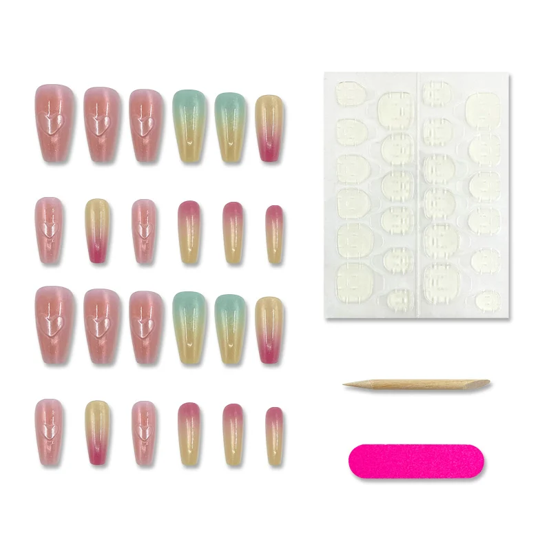 Macaron Cat-eye Heart Press-on Nails — image 6