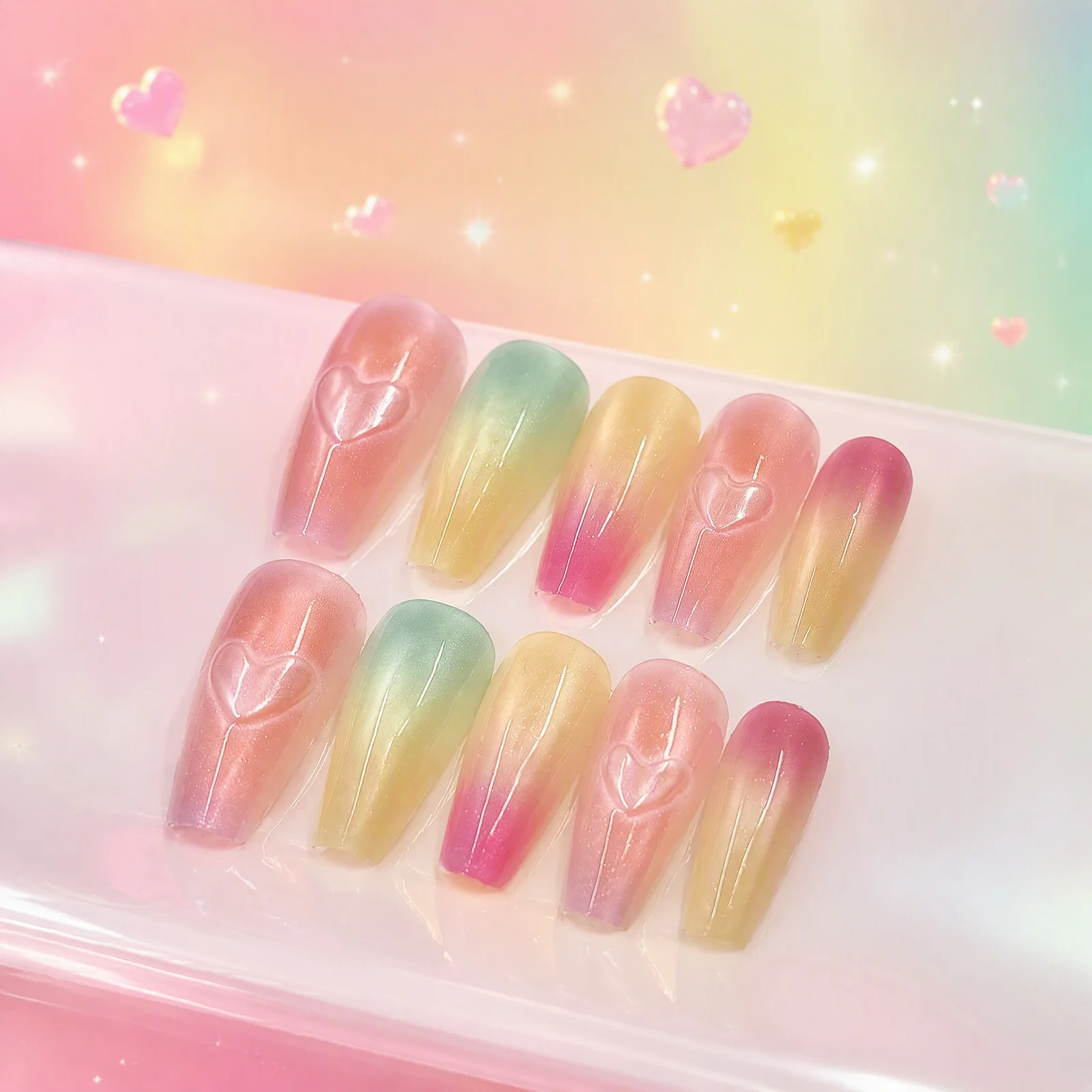 Macaron Cat-eye Heart Press-on Nails — image 5