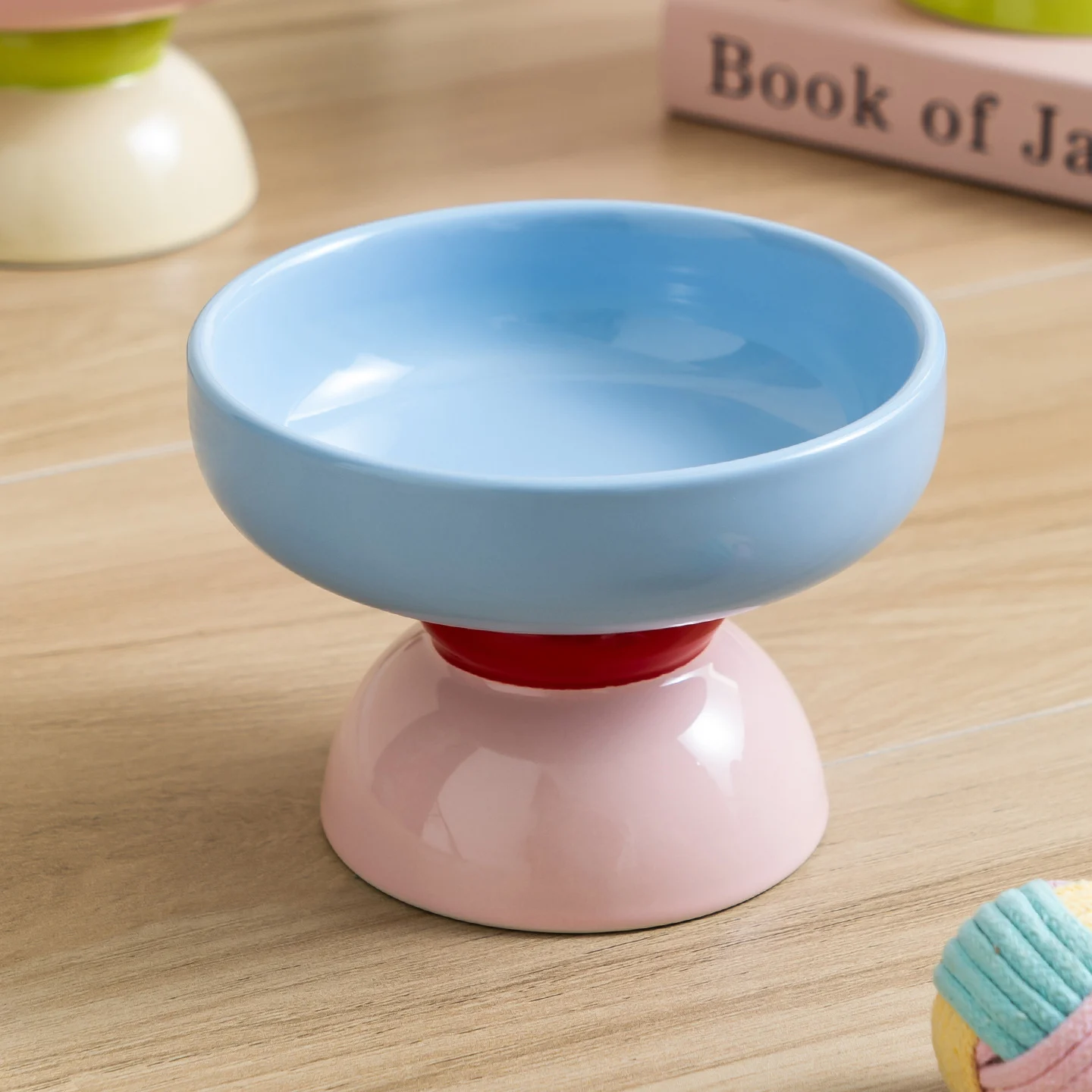 Macaron Color-block Ceramic Elevated Pet Bowl — image 3