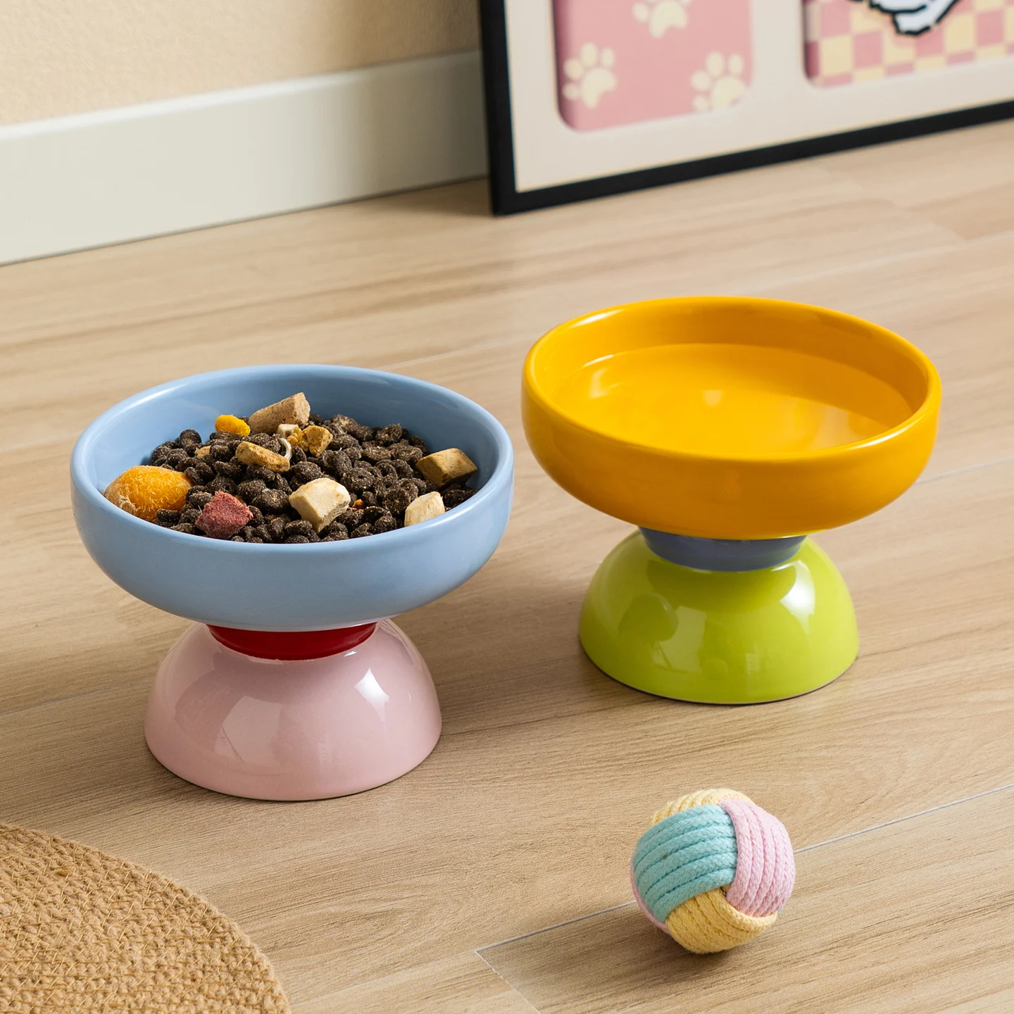 Macaron Color-block Ceramic Elevated Pet Bowl — image 5