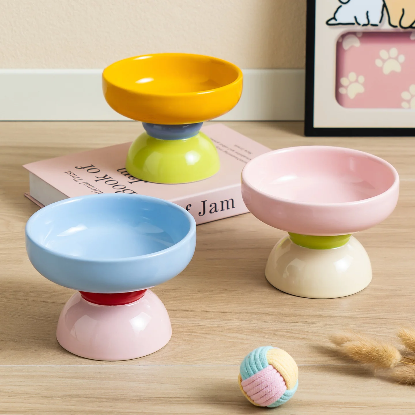 Macaron Color-block Ceramic Elevated Pet Bowl — image 2