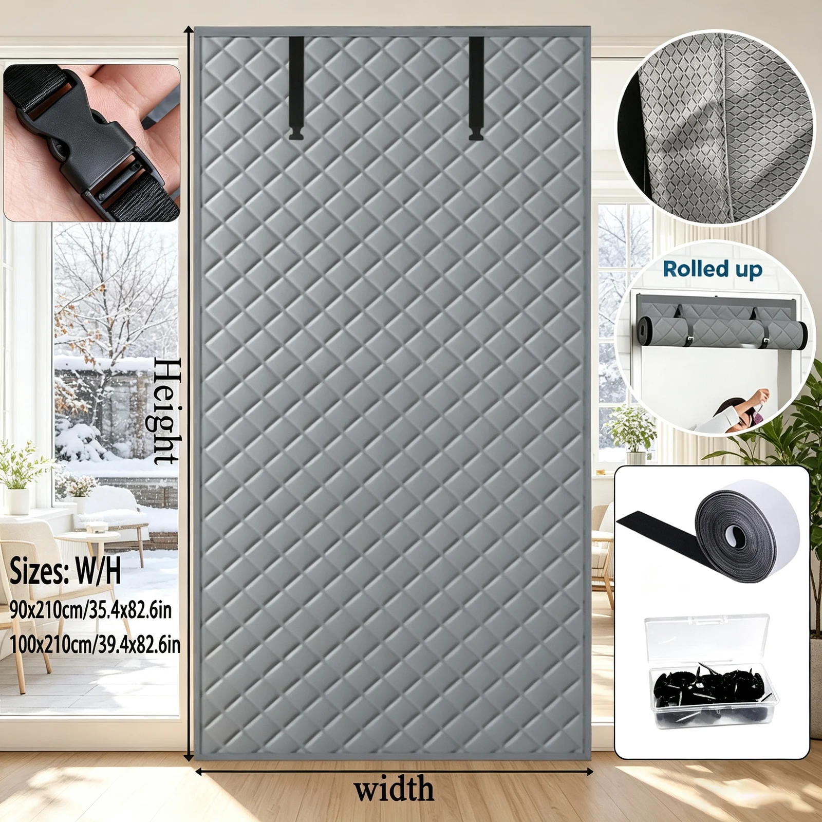Magnetic Thermal Insulated Door Curtain, Diamond Grid Thick Cotton, Windproof… — image 6