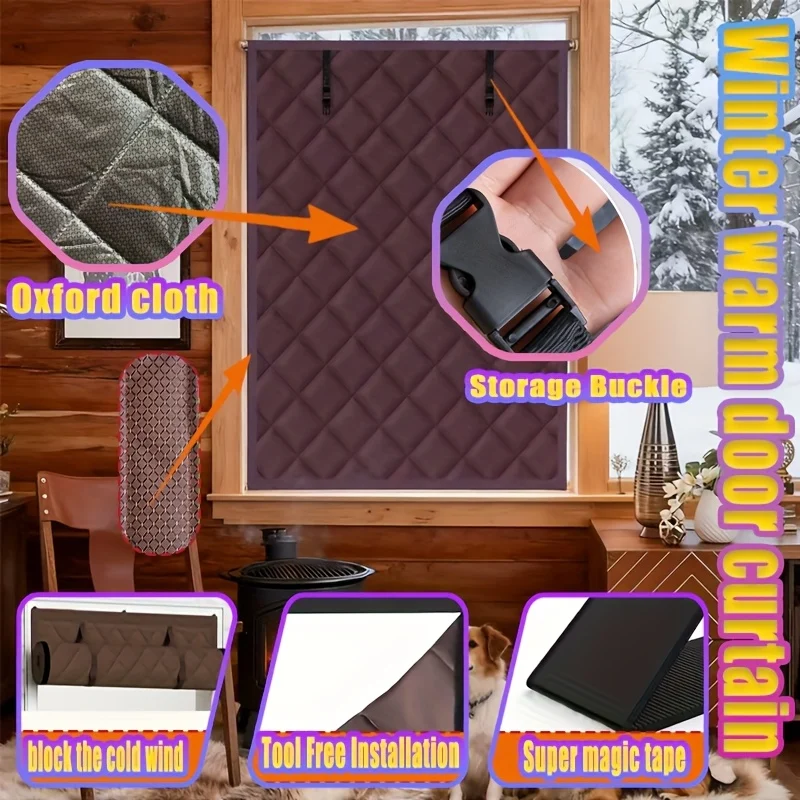 Magnetic Thermal Insulated Door Curtain, Diamond Grid Thick Cotton, Windproof… — image 8