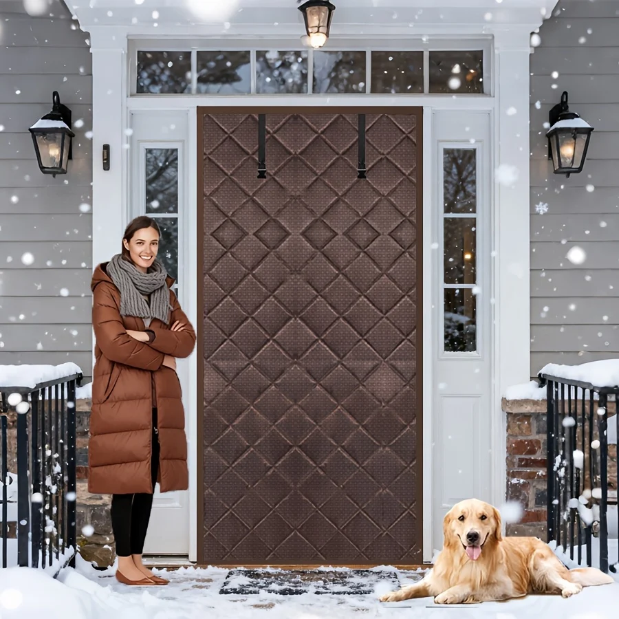 Magnetic Thermal Insulated Door Curtain, Diamond Grid Thick Cotton, Windproof… — image 4
